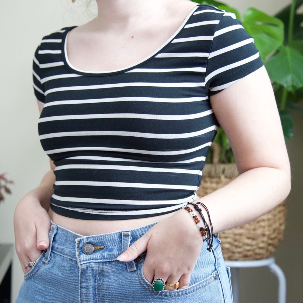 Black and white striped crop top